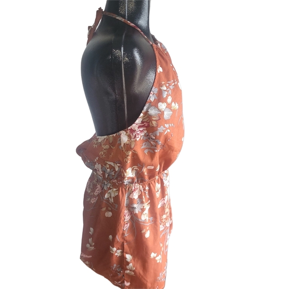 Shein Rust Colored Floral Halter Neck Romper XL - Picture 3 of 4
